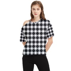 Square Diagonal Pattern Seamless One Shoulder Cut Out Tee