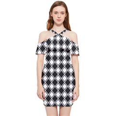 Square Diagonal Pattern Seamless Shoulder Frill Bodycon Summer Dress by Ravend