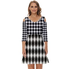 Square Diagonal Pattern Seamless Shoulder Cut Out Zip Up Dress by Ravend