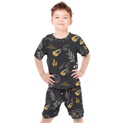 Illustration Leaves Leaf Naturecoffee Digital Paper Cup Kids  Tee And Shorts Set