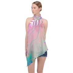 Nature Palm Tree Leaves Leaf Plant Tropical Halter Asymmetric Satin Top by Ravend