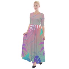 Nature Palm Tree Leaves Leaf Plant Tropical Half Sleeves Maxi Dress by Ravend