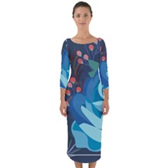 Floral Background Digital Art Quarter Sleeve Midi Bodycon Dress