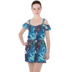 Floral Background Digital Art Ruffle Cut Out Chiffon Playsuit