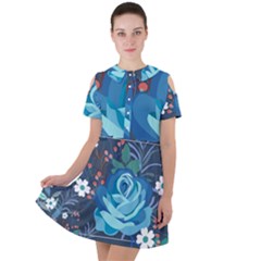 Floral Background Digital Art Short Sleeve Shoulder Cut Out Dress 