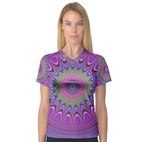 Art Mandala Design Ornament Flower V-neck Sport Mesh Tee by Ravend