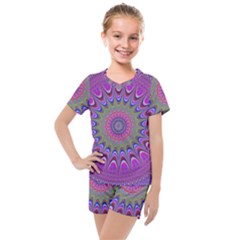 Art Mandala Design Ornament Flower Kids  Mesh Tee And Shorts Set