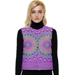 Art Mandala Design Ornament Flower Women s Short Button Up Puffer Vest by Ravend