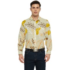 Nature Leaves Leaf Flowers Flower Background Wallpaper Men s Long Sleeve Pocket Shirt 