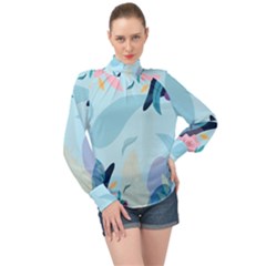 Leaves Leaf Nature Background Plant High Neck Long Sleeve Chiffon Top