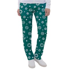 Flowers Floral Background Green Women s Casual Pants