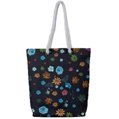 Flowers-leaves Leaf Background Floral Flora Full Print Rope Handle Tote (small) by danenraven