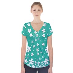 Illustration Background Daisy Flower Floral Short Sleeve Front Detail Top by danenraven