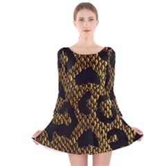 Metallic Snake Skin Pattern Long Sleeve Velvet Skater Dress