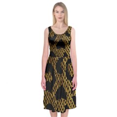 Metallic Snake Skin Pattern Midi Sleeveless Dress