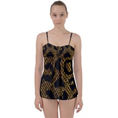 Metallic Snake Skin Pattern Babydoll Tankini Set