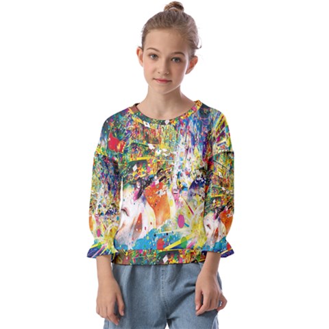 Multicolor Anime Colors Colorful Kids  Cuff Sleeve Top by BangZart