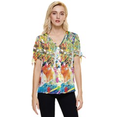 Multicolor Anime Colors Colorful Bow Sleeve Button Up Top