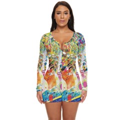 Multicolor Anime Colors Colorful Long Sleeve Boyleg Swimsuit