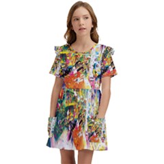 Multicolor Anime Colors Colorful Kids  Frilly Sleeves Pocket Dress