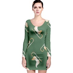 Gold Santa s Sleigh Green Print Long Sleeve Bodycon Dress by TetiBright