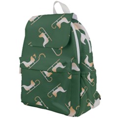 Gold Santa s Sleigh Green Print Top Flap Backpack by TetiBright