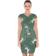 Gold Santa s Sleigh Green Print Capsleeve Drawstring Dress  by TetiBright