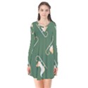 Gold Santa s sleigh green print Long Sleeve V-neck Flare Dress View1