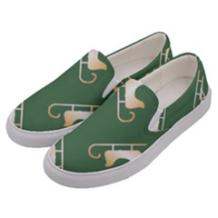 Gold Santa s Sleigh Green Print Men s Canvas Slip Ons by TetiBright