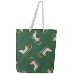 Gold Santa s Sleigh Green Print Full Print Rope Handle Tote (large) by TetiBright