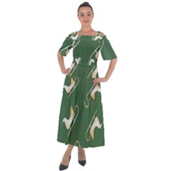 Gold Santa s Sleigh Green Print Shoulder Straps Boho Maxi Dress  by TetiBright