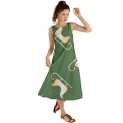 Gold Santa s Sleigh Green Print Summer Maxi Dress by TetiBright