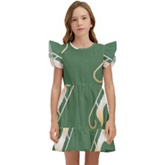 Gold Santa s Sleigh Green Print Kids  Winged Sleeve Dress