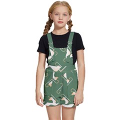 Gold Santa s Sleigh Green Print Kids  Short Overalls