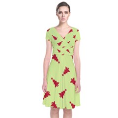 Red Christmas Tree Green Short Sleeve Front Wrap Dress by TetiBright