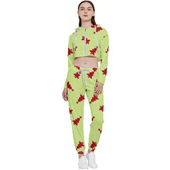 Red Christmas Tree Green Cropped Zip Up Lounge Set by TetiBright