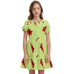 Red Christmas Tree Green Kids  Puff Sleeved Dress by TetiBright