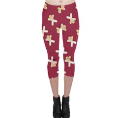 Gold Gingerbread Man Burgundy Capri Leggings 