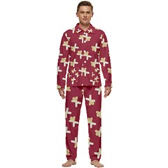 Gold Gingerbread Man Burgundy Men s Long Sleeve Velvet Pocket Pajamas Set