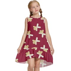 Gold Gingerbread Man Burgundy Kids  Frill Swing Dress