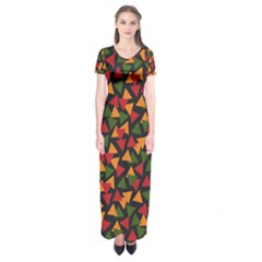 Ethiopian Triangles - Green, Yellow And Red Vibes Short Sleeve Maxi Dress by ConteMonfreyShop