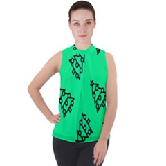 Tree With Ornaments Green Mock Neck Chiffon Sleeveless Top by TetiBright