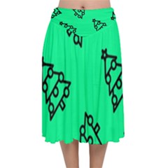 Tree With Ornaments Green Velvet Flared Midi Skirt by TetiBright