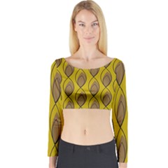 Yellow Brown Minimalist Leaves Long Sleeve Crop Top by ConteMonfreyShop