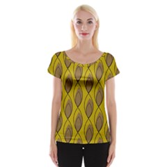 Yellow Brown Minimalist Leaves Cap Sleeve Top by ConteMonfreyShop