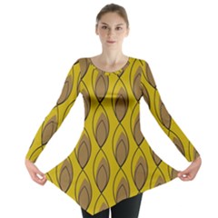 Yellow Brown Minimalist Leaves Long Sleeve Tunic  by ConteMonfreyShop