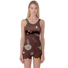Rabbits, Owls And Cute Little Porcupines  One Piece Boyleg Swimsuit