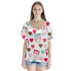 Lovely Owls V-neck Flutter Sleeve Top by ConteMonfreyShop