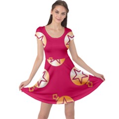 Orange Ornaments With Stars Pink Cap Sleeve Dress by TetiBright