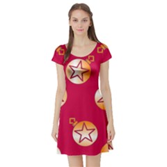 Orange Ornaments With Stars Pink Short Sleeve Skater Dress